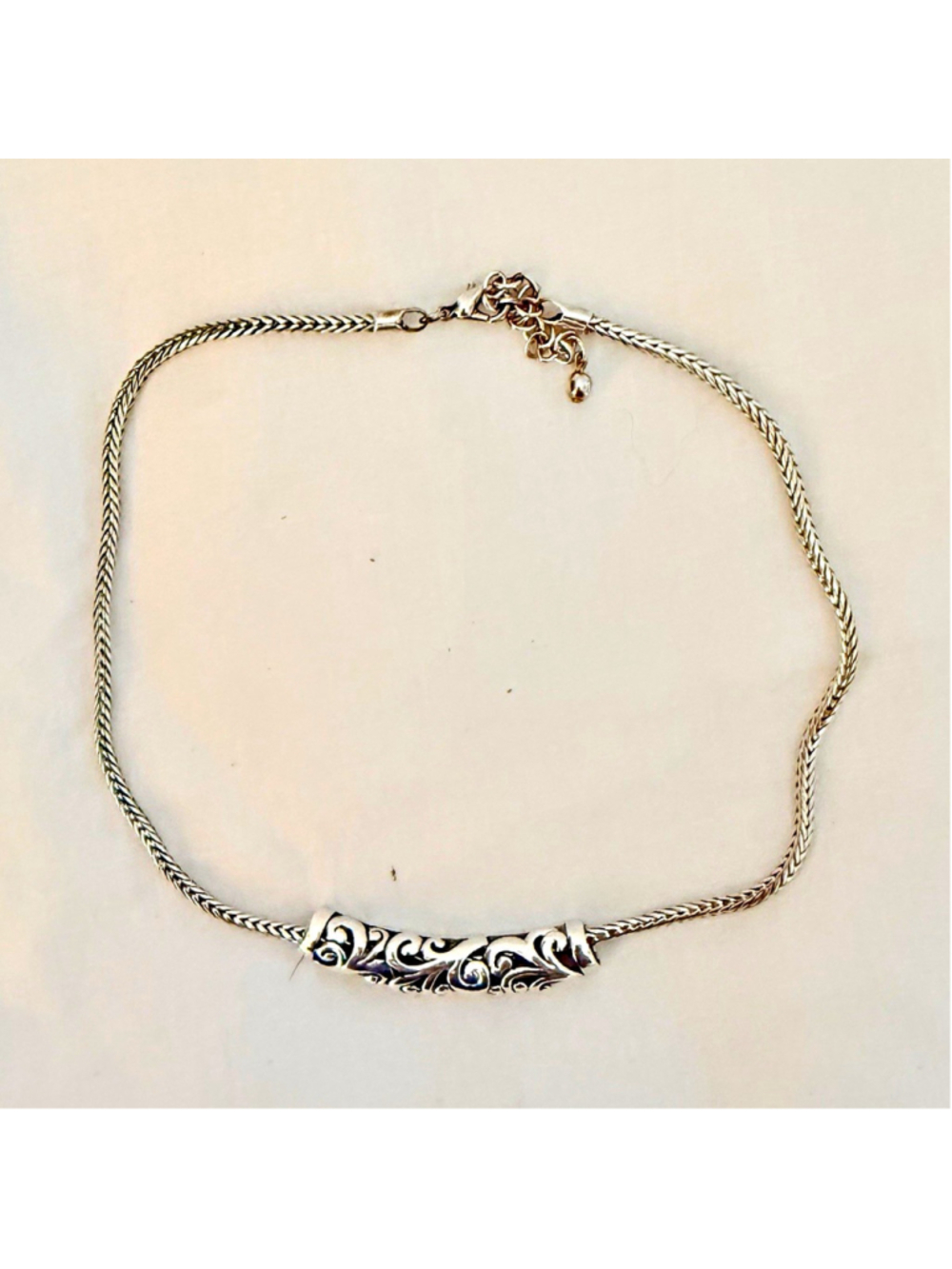 Vintage Silver Plated Balinese Style Wheat Chain Slide Necklace, Scroll Earrings
